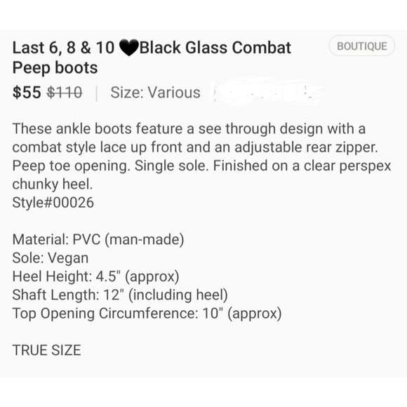Sold▪️Black Glass Combat Peep Boots - Picture 5 of 5
